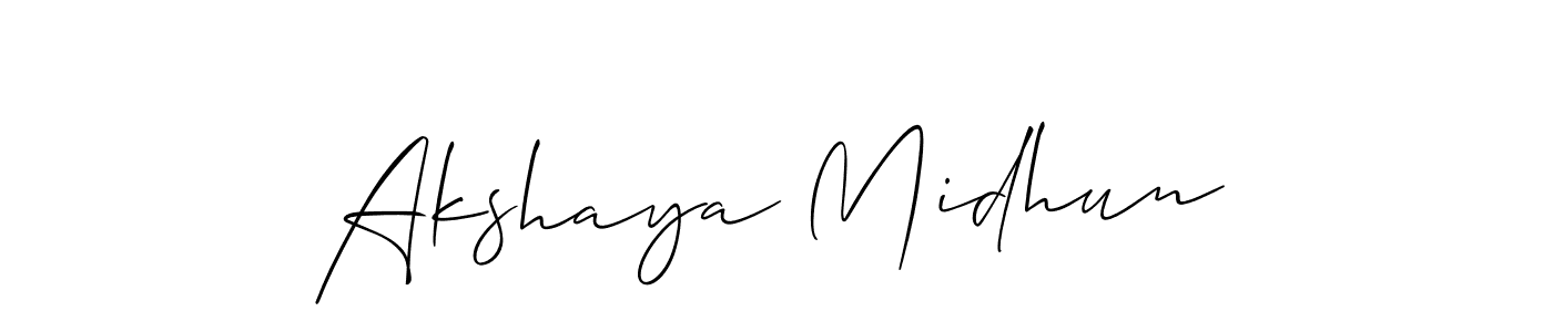How to make Akshaya Midhun name signature. Use Allison_Script style for creating short signs online. This is the latest handwritten sign. Akshaya Midhun signature style 2 images and pictures png