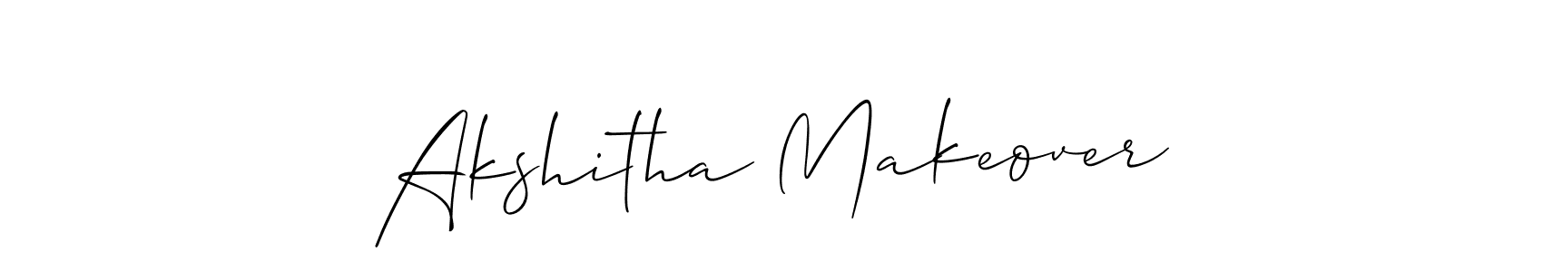 Allison_Script is a professional signature style that is perfect for those who want to add a touch of class to their signature. It is also a great choice for those who want to make their signature more unique. Get Akshitha Makeover name to fancy signature for free. Akshitha Makeover signature style 2 images and pictures png