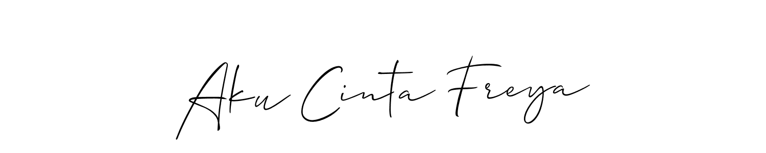 The best way (Allison_Script) to make a short signature is to pick only two or three words in your name. The name Aku Cinta Freya include a total of six letters. For converting this name. Aku Cinta Freya signature style 2 images and pictures png