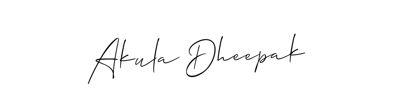 Use a signature maker to create a handwritten signature online. With this signature software, you can design (Allison_Script) your own signature for name Akula Dheepak. Akula Dheepak signature style 2 images and pictures png