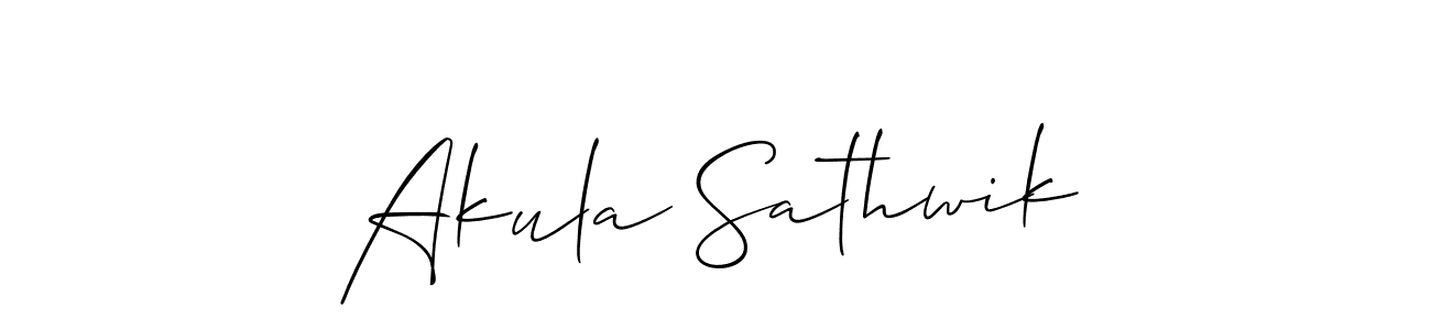 You should practise on your own different ways (Allison_Script) to write your name (Akula Sathwik) in signature. don't let someone else do it for you. Akula Sathwik signature style 2 images and pictures png
