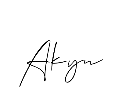 Use a signature maker to create a handwritten signature online. With this signature software, you can design (Allison_Script) your own signature for name Akyn. Akyn signature style 2 images and pictures png