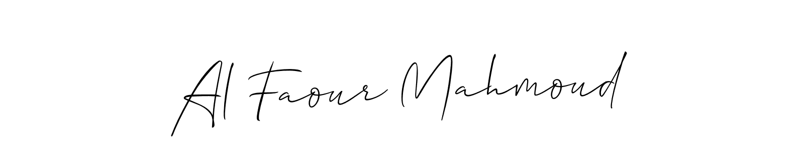 How to make Al Faour Mahmoud name signature. Use Allison_Script style for creating short signs online. This is the latest handwritten sign. Al Faour Mahmoud signature style 2 images and pictures png