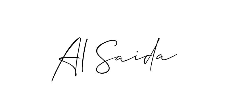 You can use this online signature creator to create a handwritten signature for the name Al Saida. This is the best online autograph maker. Al Saida signature style 2 images and pictures png