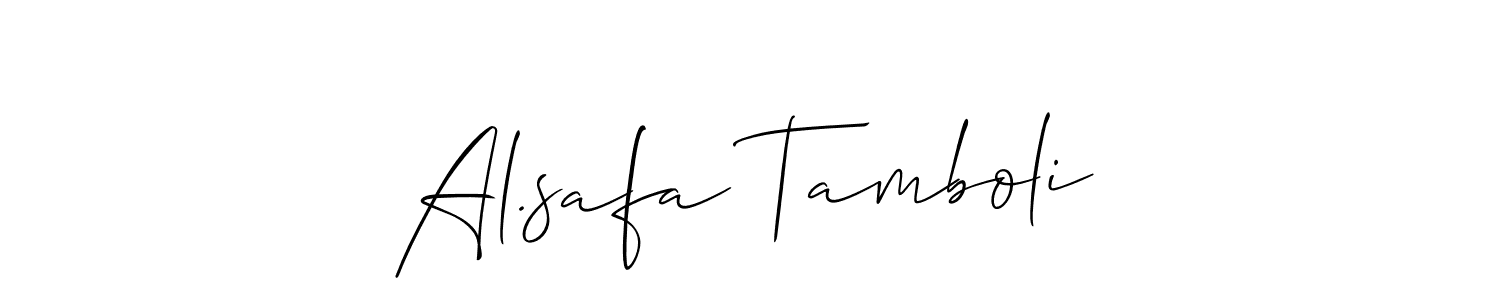 The best way (Allison_Script) to make a short signature is to pick only two or three words in your name. The name Al.safa Tamboli include a total of six letters. For converting this name. Al.safa Tamboli signature style 2 images and pictures png