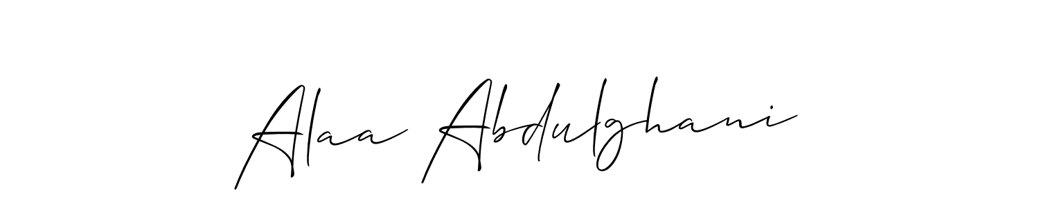 Use a signature maker to create a handwritten signature online. With this signature software, you can design (Allison_Script) your own signature for name Alaa Abdulghani. Alaa Abdulghani signature style 2 images and pictures png