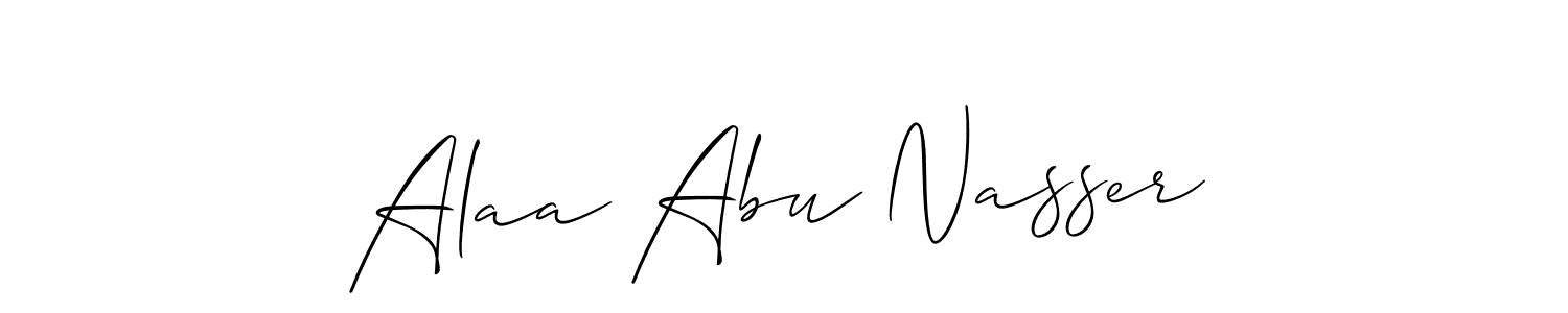 You should practise on your own different ways (Allison_Script) to write your name (Alaa Abu Nasser) in signature. don't let someone else do it for you. Alaa Abu Nasser signature style 2 images and pictures png