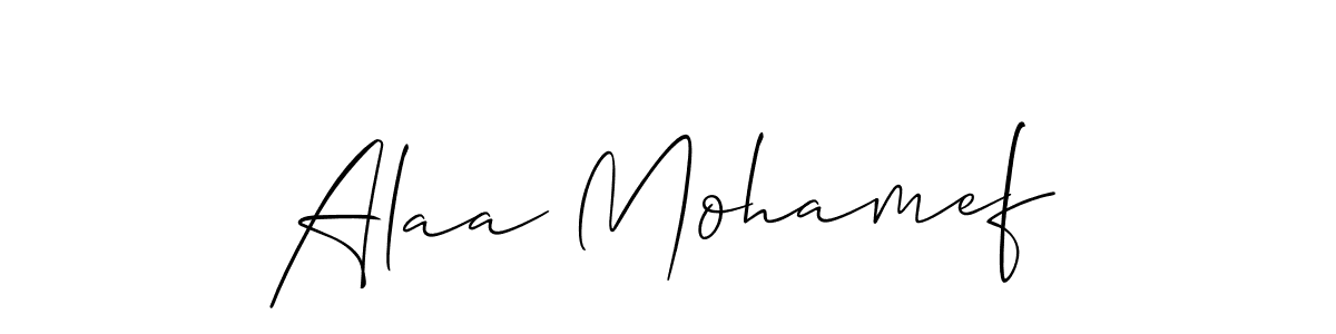 Use a signature maker to create a handwritten signature online. With this signature software, you can design (Allison_Script) your own signature for name Alaa Mohamef. Alaa Mohamef signature style 2 images and pictures png