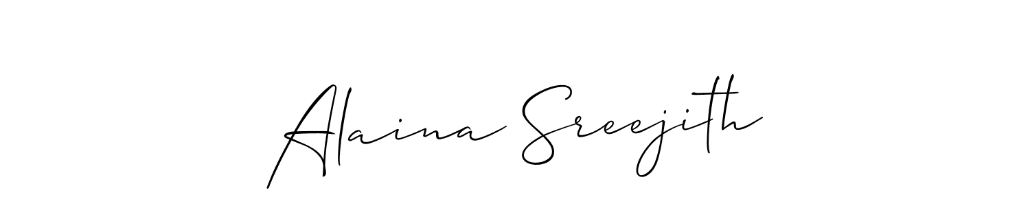 Allison_Script is a professional signature style that is perfect for those who want to add a touch of class to their signature. It is also a great choice for those who want to make their signature more unique. Get Alaina Sreejith name to fancy signature for free. Alaina Sreejith signature style 2 images and pictures png