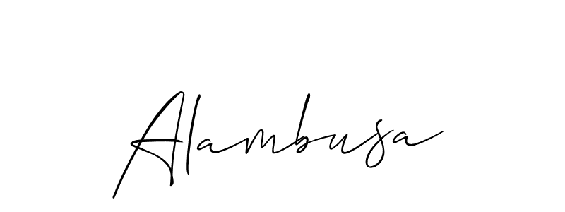 Design your own signature with our free online signature maker. With this signature software, you can create a handwritten (Allison_Script) signature for name Alambusa. Alambusa signature style 2 images and pictures png