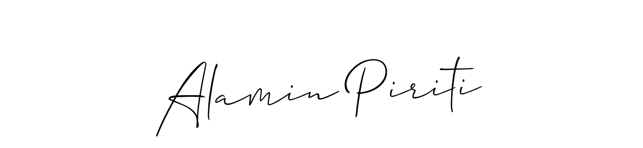 The best way (Allison_Script) to make a short signature is to pick only two or three words in your name. The name Alamin Piriti include a total of six letters. For converting this name. Alamin Piriti signature style 2 images and pictures png