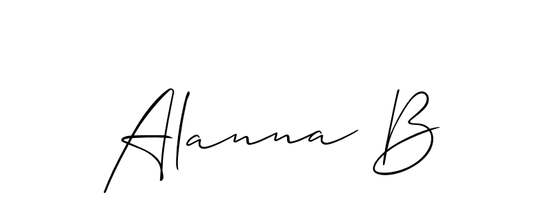 The best way (Allison_Script) to make a short signature is to pick only two or three words in your name. The name Alanna B include a total of six letters. For converting this name. Alanna B signature style 2 images and pictures png