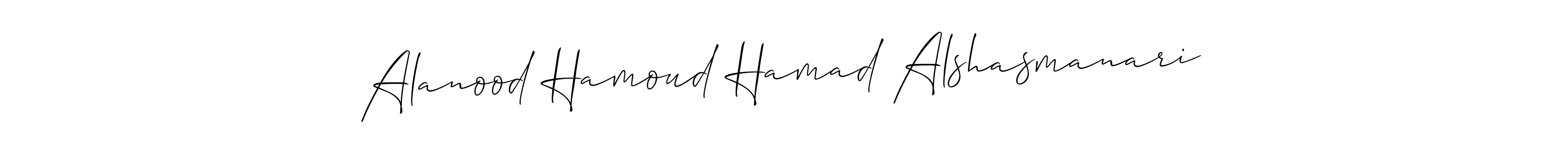 if you are searching for the best signature style for your name Alanood Hamoud Hamad Alshasmanari. so please give up your signature search. here we have designed multiple signature styles  using Allison_Script. Alanood Hamoud Hamad Alshasmanari signature style 2 images and pictures png