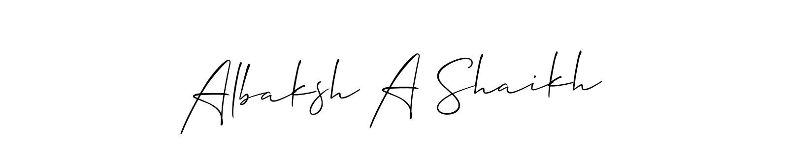 Also we have Albaksh A Shaikh name is the best signature style. Create professional handwritten signature collection using Allison_Script autograph style. Albaksh A Shaikh signature style 2 images and pictures png