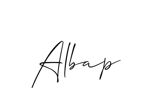 Design your own signature with our free online signature maker. With this signature software, you can create a handwritten (Allison_Script) signature for name Albap. Albap signature style 2 images and pictures png