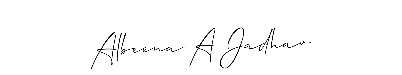 Similarly Allison_Script is the best handwritten signature design. Signature creator online .You can use it as an online autograph creator for name Albeena A Jadhav. Albeena A Jadhav signature style 2 images and pictures png