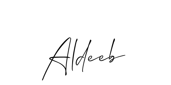 Design your own signature with our free online signature maker. With this signature software, you can create a handwritten (Allison_Script) signature for name Aldeeb. Aldeeb signature style 2 images and pictures png