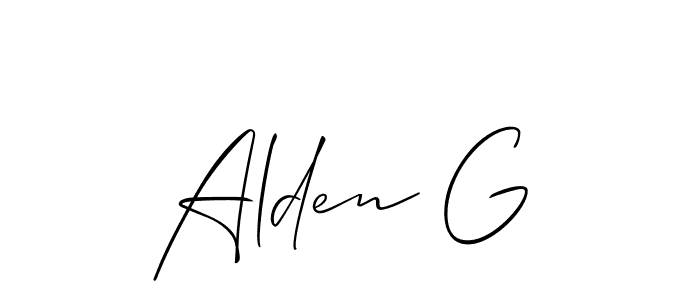 Also You can easily find your signature by using the search form. We will create Alden G name handwritten signature images for you free of cost using Allison_Script sign style. Alden G signature style 2 images and pictures png