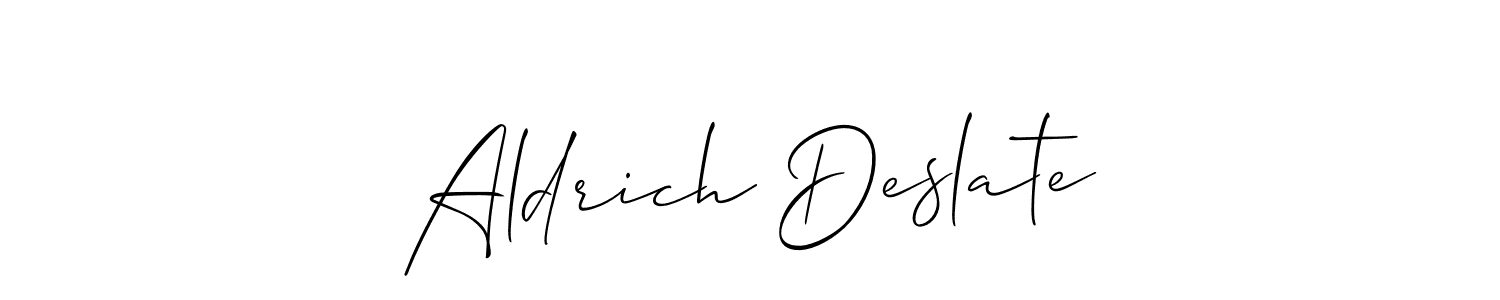 How to make Aldrich Deslate name signature. Use Allison_Script style for creating short signs online. This is the latest handwritten sign. Aldrich Deslate signature style 2 images and pictures png