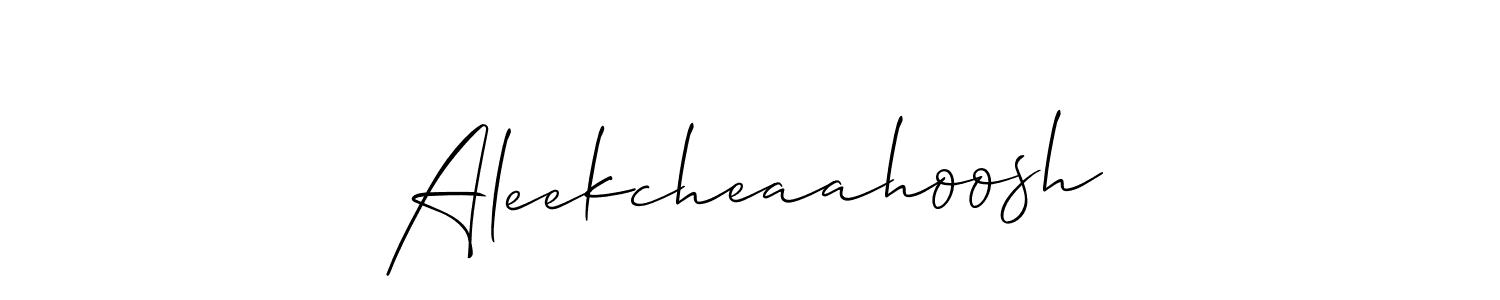 The best way (Allison_Script) to make a short signature is to pick only two or three words in your name. The name Aleekcheaahoosh include a total of six letters. For converting this name. Aleekcheaahoosh signature style 2 images and pictures png
