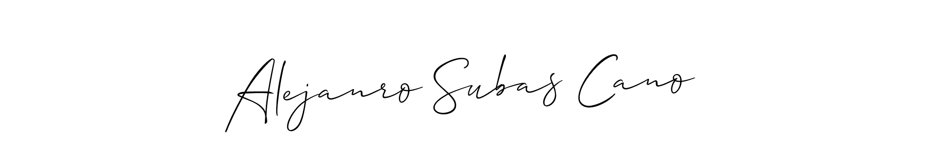 The best way (Allison_Script) to make a short signature is to pick only two or three words in your name. The name Alejanro Subas Cano include a total of six letters. For converting this name. Alejanro Subas Cano signature style 2 images and pictures png