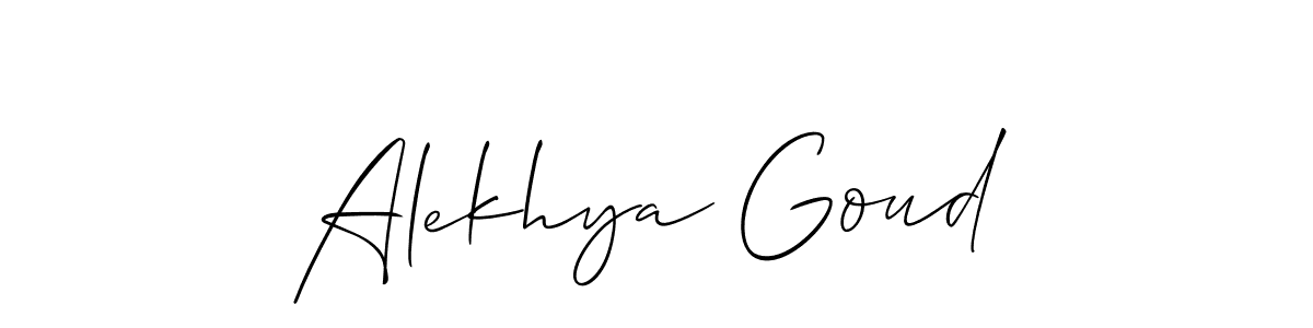 Also we have Alekhya Goud name is the best signature style. Create professional handwritten signature collection using Allison_Script autograph style. Alekhya Goud signature style 2 images and pictures png