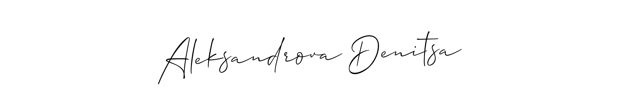 The best way (Allison_Script) to make a short signature is to pick only two or three words in your name. The name Aleksandrova Denitsa include a total of six letters. For converting this name. Aleksandrova Denitsa signature style 2 images and pictures png