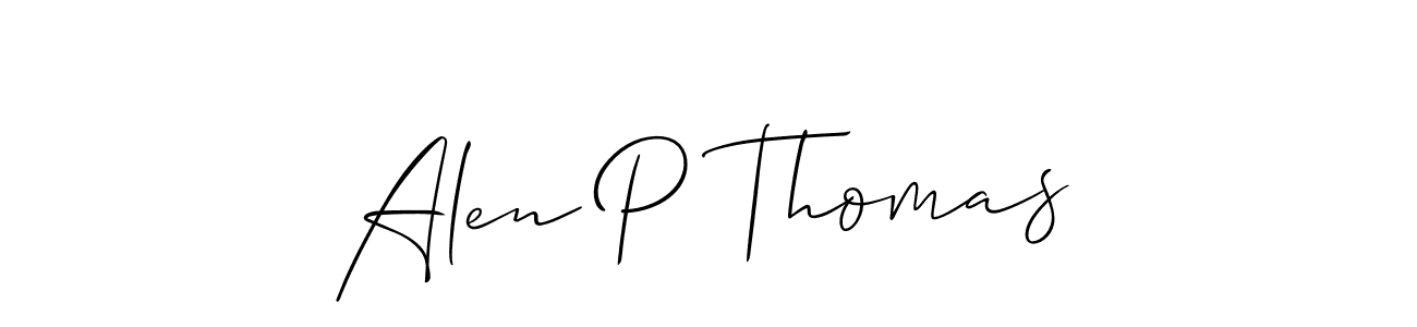 The best way (Allison_Script) to make a short signature is to pick only two or three words in your name. The name Alen P Thomas include a total of six letters. For converting this name. Alen P Thomas signature style 2 images and pictures png