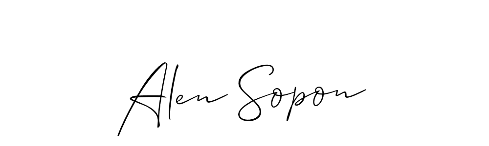 Make a short Alen Sopon signature style. Manage your documents anywhere anytime using Allison_Script. Create and add eSignatures, submit forms, share and send files easily. Alen Sopon signature style 2 images and pictures png