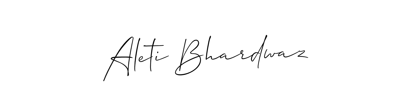 Use a signature maker to create a handwritten signature online. With this signature software, you can design (Allison_Script) your own signature for name Aleti Bhardwaz. Aleti Bhardwaz signature style 2 images and pictures png