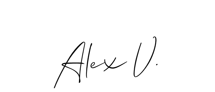 Also You can easily find your signature by using the search form. We will create Alex V. name handwritten signature images for you free of cost using Allison_Script sign style. Alex V. signature style 2 images and pictures png