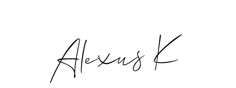 Also You can easily find your signature by using the search form. We will create Alexus K name handwritten signature images for you free of cost using Allison_Script sign style. Alexus K signature style 2 images and pictures png