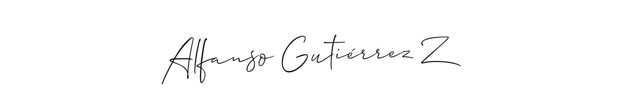 You should practise on your own different ways (Allison_Script) to write your name (Alfanso Gutiérrez Z) in signature. don't let someone else do it for you. Alfanso Gutiérrez Z signature style 2 images and pictures png