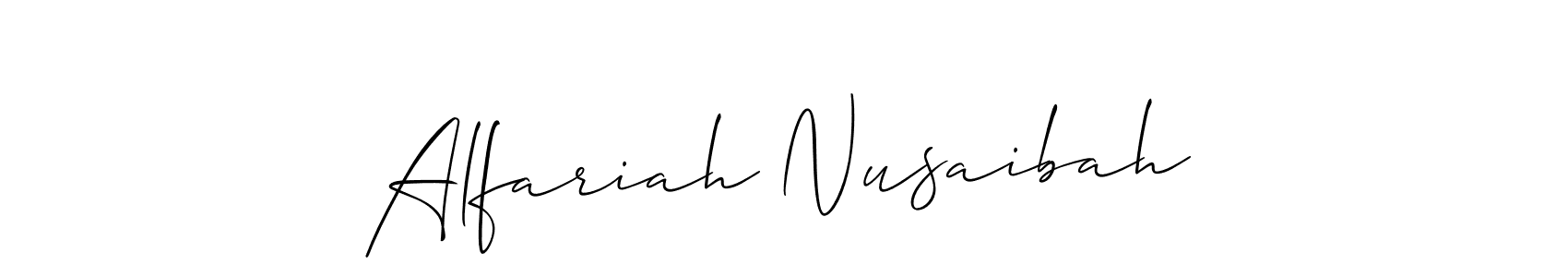 You can use this online signature creator to create a handwritten signature for the name Alfariah Nusaibah. This is the best online autograph maker. Alfariah Nusaibah signature style 2 images and pictures png