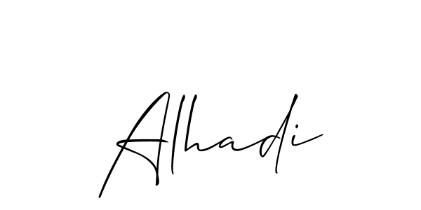 Similarly Allison_Script is the best handwritten signature design. Signature creator online .You can use it as an online autograph creator for name Alhadi. Alhadi signature style 2 images and pictures png