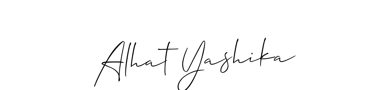 How to make Alhat Yashika name signature. Use Allison_Script style for creating short signs online. This is the latest handwritten sign. Alhat Yashika signature style 2 images and pictures png