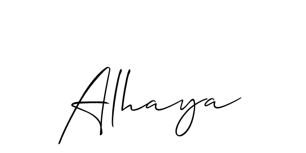 Use a signature maker to create a handwritten signature online. With this signature software, you can design (Allison_Script) your own signature for name Alhaya. Alhaya signature style 2 images and pictures png