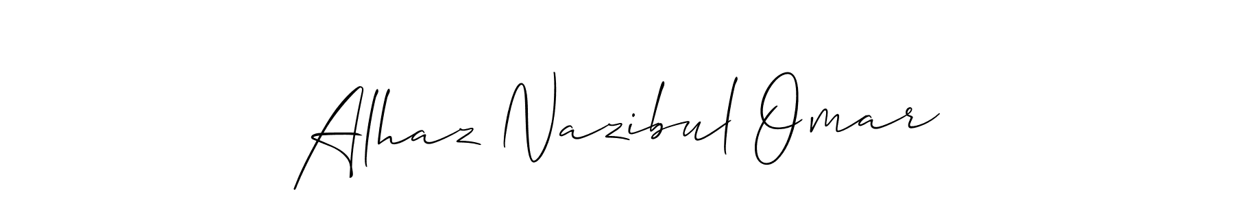 if you are searching for the best signature style for your name Alhaz Nazibul Omar. so please give up your signature search. here we have designed multiple signature styles  using Allison_Script. Alhaz Nazibul Omar signature style 2 images and pictures png