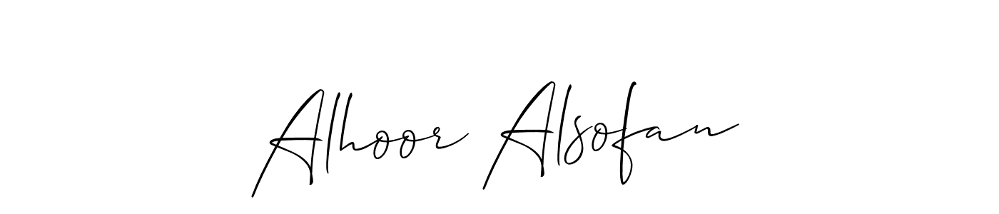 It looks lik you need a new signature style for name Alhoor Alsofan. Design unique handwritten (Allison_Script) signature with our free signature maker in just a few clicks. Alhoor Alsofan signature style 2 images and pictures png