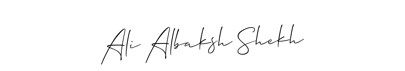 How to make Ali Albaksh Shekh name signature. Use Allison_Script style for creating short signs online. This is the latest handwritten sign. Ali Albaksh Shekh signature style 2 images and pictures png