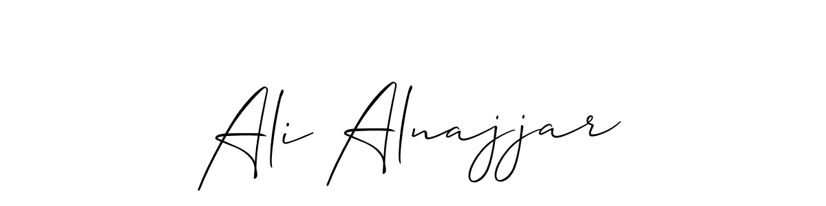 The best way (Allison_Script) to make a short signature is to pick only two or three words in your name. The name Ali Alnajjar include a total of six letters. For converting this name. Ali Alnajjar signature style 2 images and pictures png
