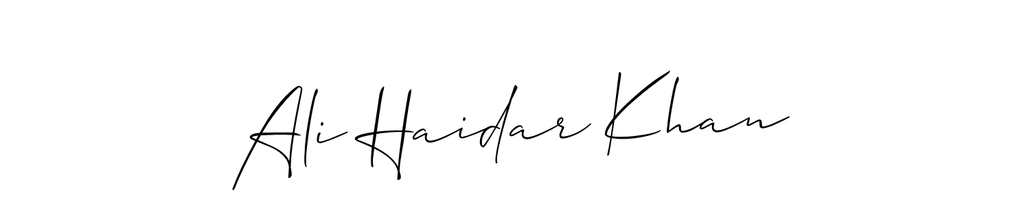 The best way (Allison_Script) to make a short signature is to pick only two or three words in your name. The name Ali Haidar Khan include a total of six letters. For converting this name. Ali Haidar Khan signature style 2 images and pictures png