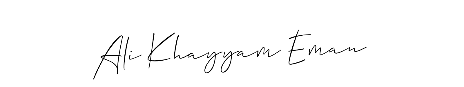 You should practise on your own different ways (Allison_Script) to write your name (Ali Khayyam Eman) in signature. don't let someone else do it for you. Ali Khayyam Eman signature style 2 images and pictures png