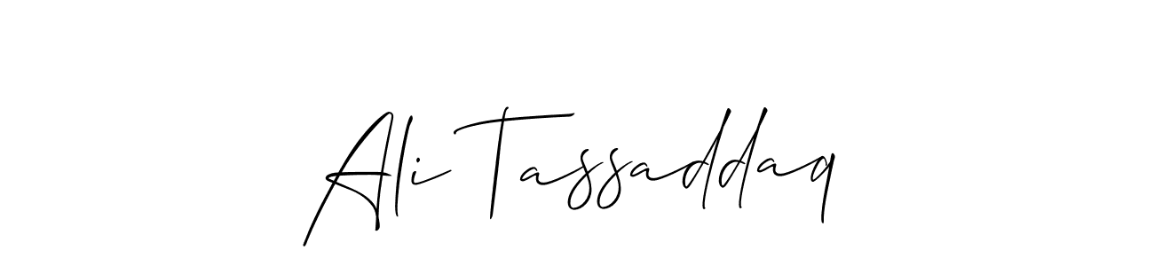 Also You can easily find your signature by using the search form. We will create Ali Tassaddaq name handwritten signature images for you free of cost using Allison_Script sign style. Ali Tassaddaq signature style 2 images and pictures png
