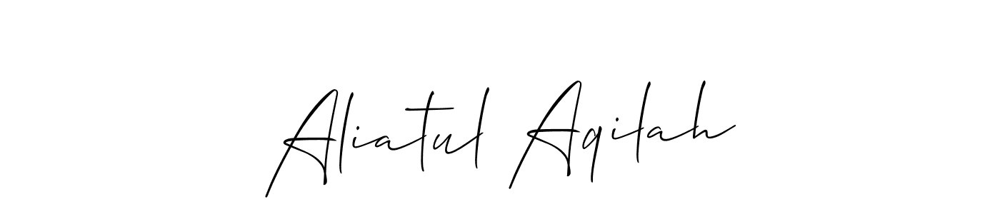 This is the best signature style for the Aliatul Aqilah name. Also you like these signature font (Allison_Script). Mix name signature. Aliatul Aqilah signature style 2 images and pictures png