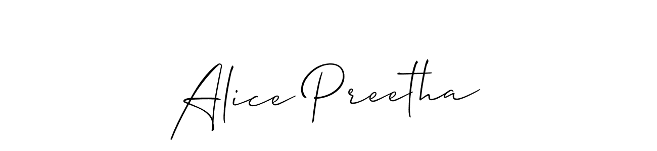 Make a beautiful signature design for name Alice Preetha. With this signature (Allison_Script) style, you can create a handwritten signature for free. Alice Preetha signature style 2 images and pictures png