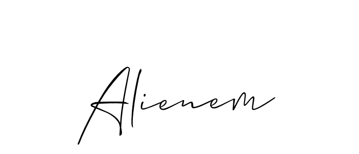 It looks lik you need a new signature style for name Alienem. Design unique handwritten (Allison_Script) signature with our free signature maker in just a few clicks. Alienem signature style 2 images and pictures png