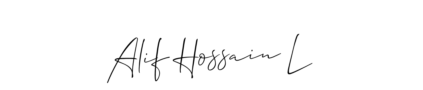 Use a signature maker to create a handwritten signature online. With this signature software, you can design (Allison_Script) your own signature for name Alif Hossain L. Alif Hossain L signature style 2 images and pictures png