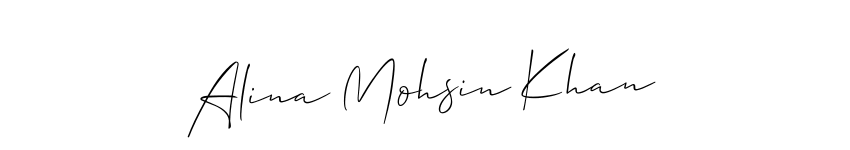 Allison_Script is a professional signature style that is perfect for those who want to add a touch of class to their signature. It is also a great choice for those who want to make their signature more unique. Get Alina Mohsin Khan name to fancy signature for free. Alina Mohsin Khan signature style 2 images and pictures png