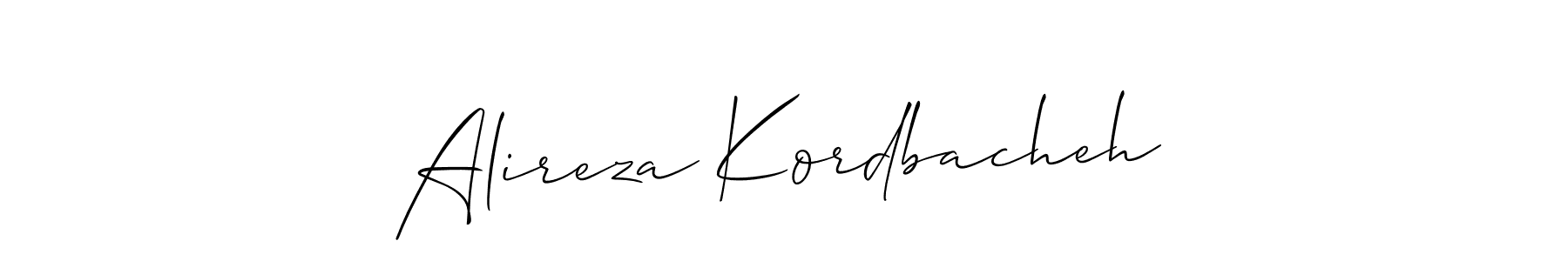 Use a signature maker to create a handwritten signature online. With this signature software, you can design (Allison_Script) your own signature for name Alireza Kordbacheh. Alireza Kordbacheh signature style 2 images and pictures png